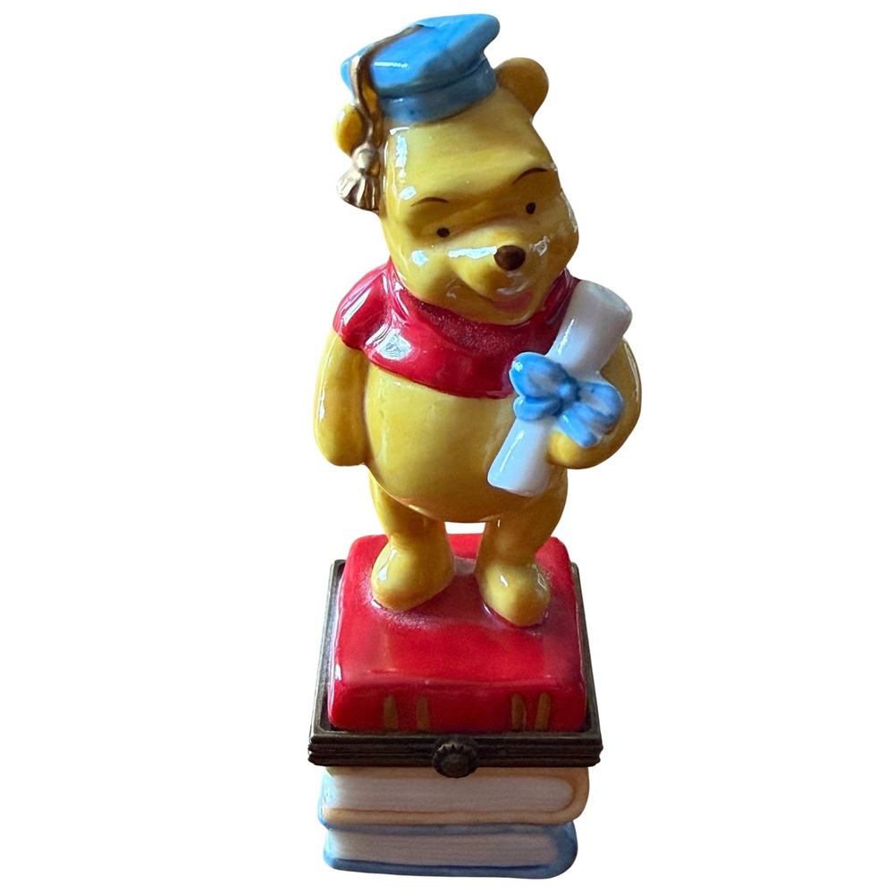 VTG Disney Winnie The Pooh Graduation Trinket Box June Birthday Ceramic Figurine